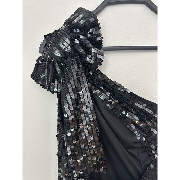NWT Mac Duggal Black Sequined One-Shoulder Evening Gown Dress Size 0 - Picture 9 of 10